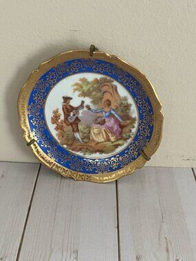 Vintage Blue Limoges Plate Courting Scene | Excellent Condition 4" Diameter